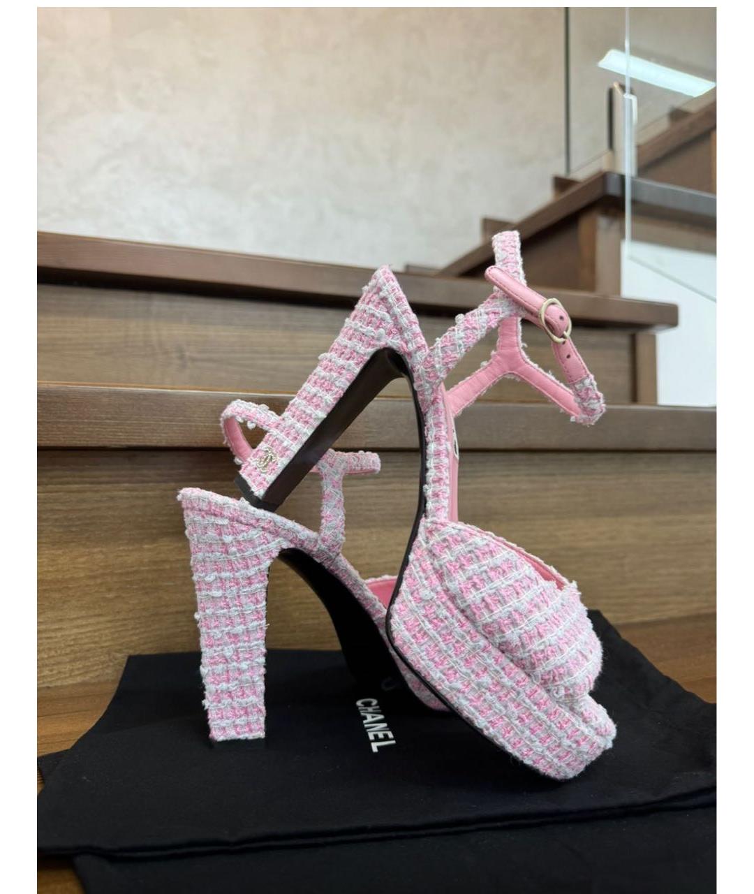CHANEL Розовые текстильные босоножки, фото 6