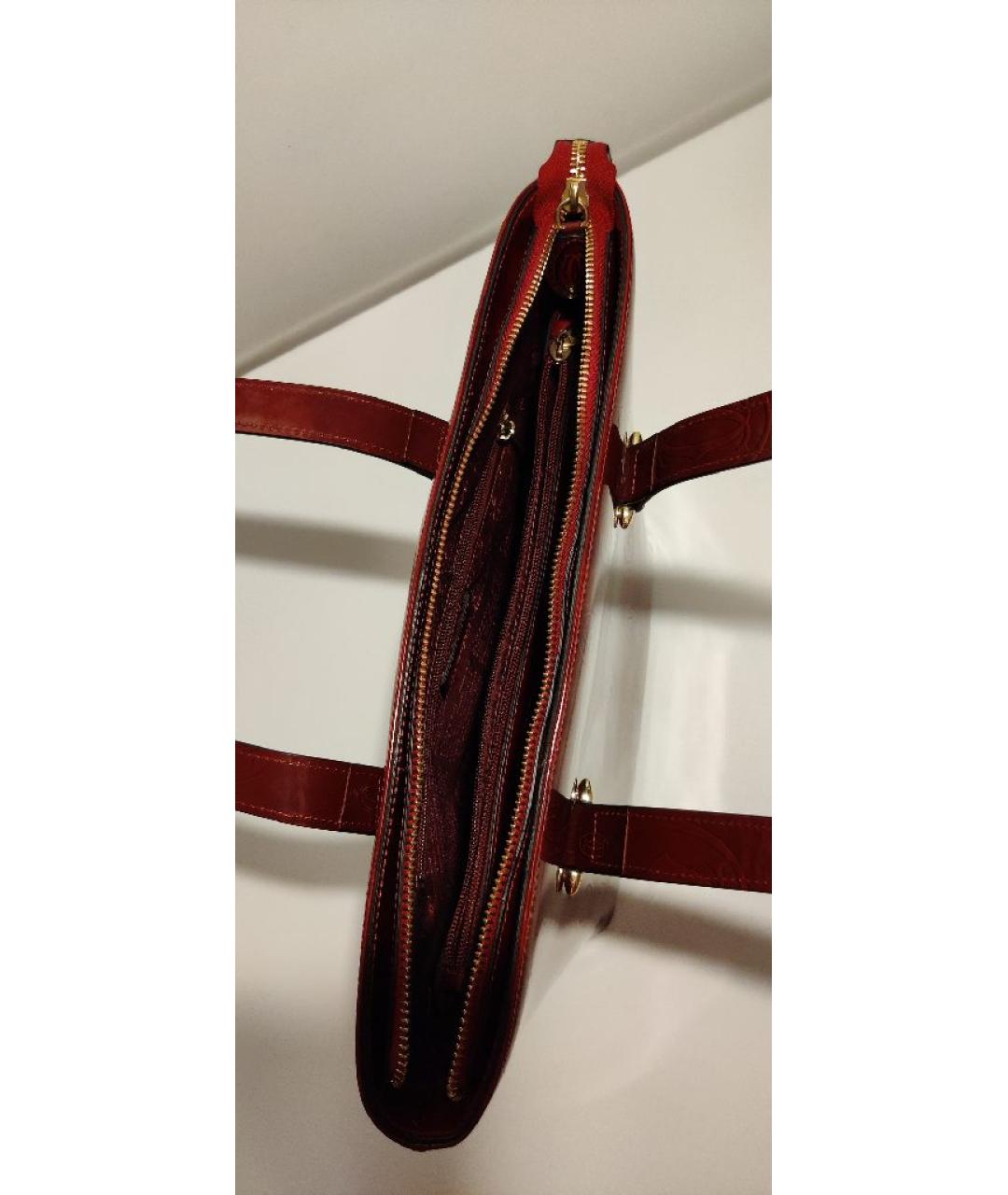 CARTIER Бордовая сумка тоут из лакированной кожи, фото 4