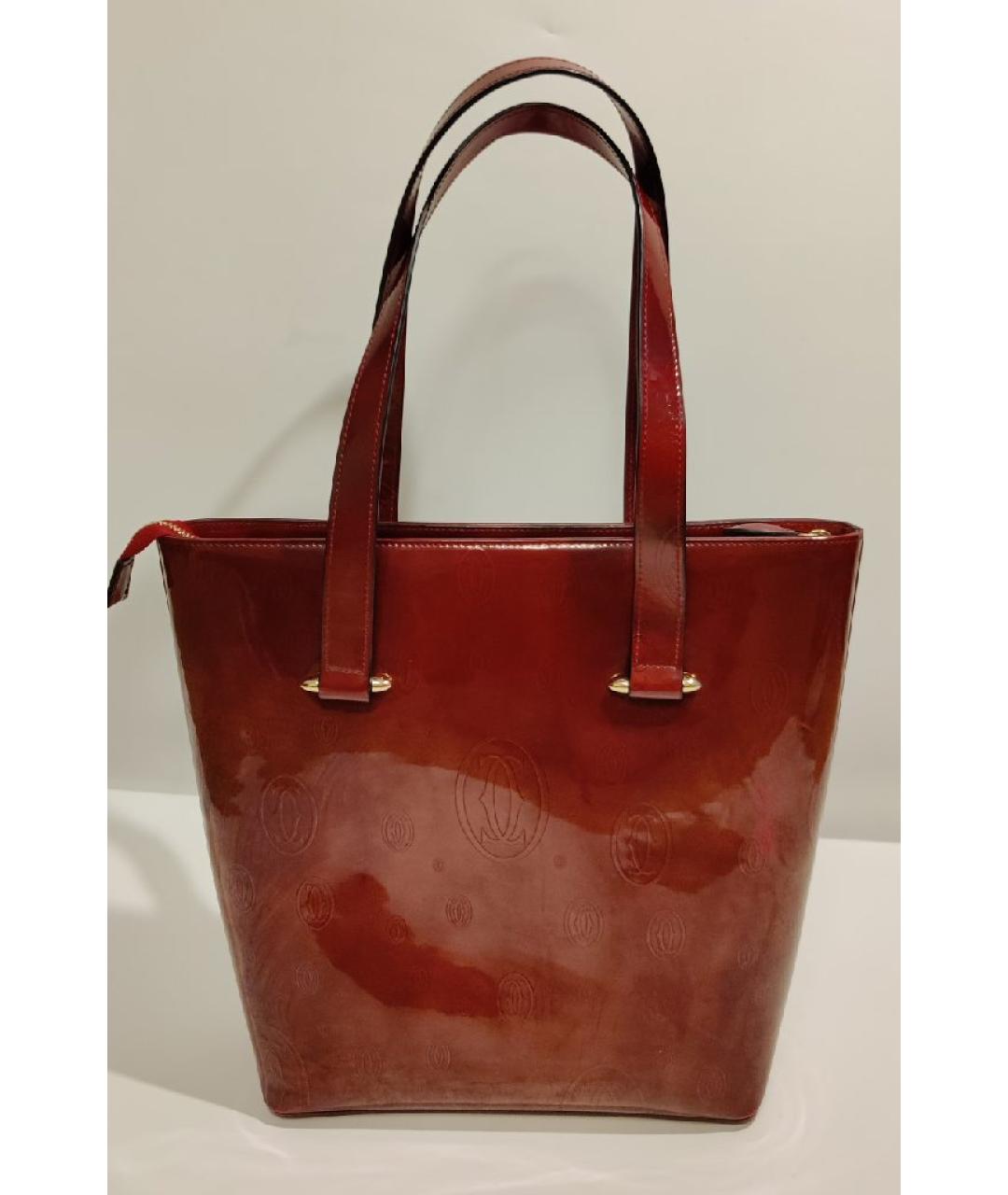 CARTIER Бордовая сумка тоут из лакированной кожи, фото 3