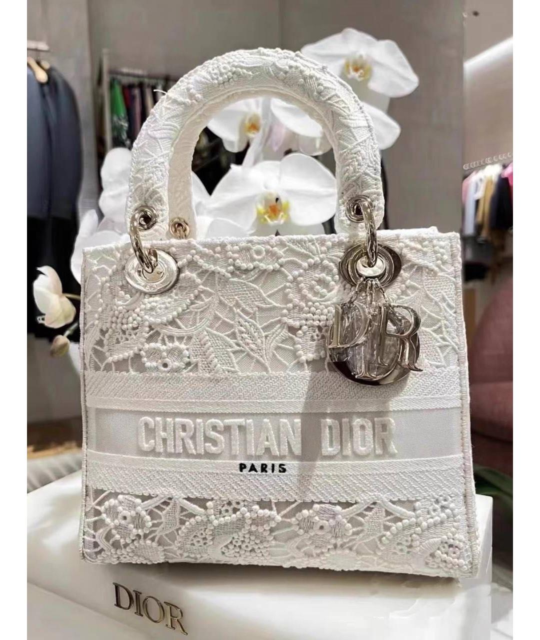 CHRISTIAN DIOR Белая тканевая сумка с короткими ручками, фото 2