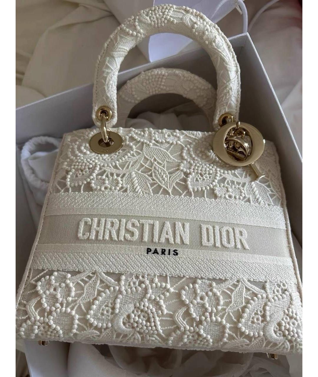 CHRISTIAN DIOR Белая тканевая сумка с короткими ручками, фото 3