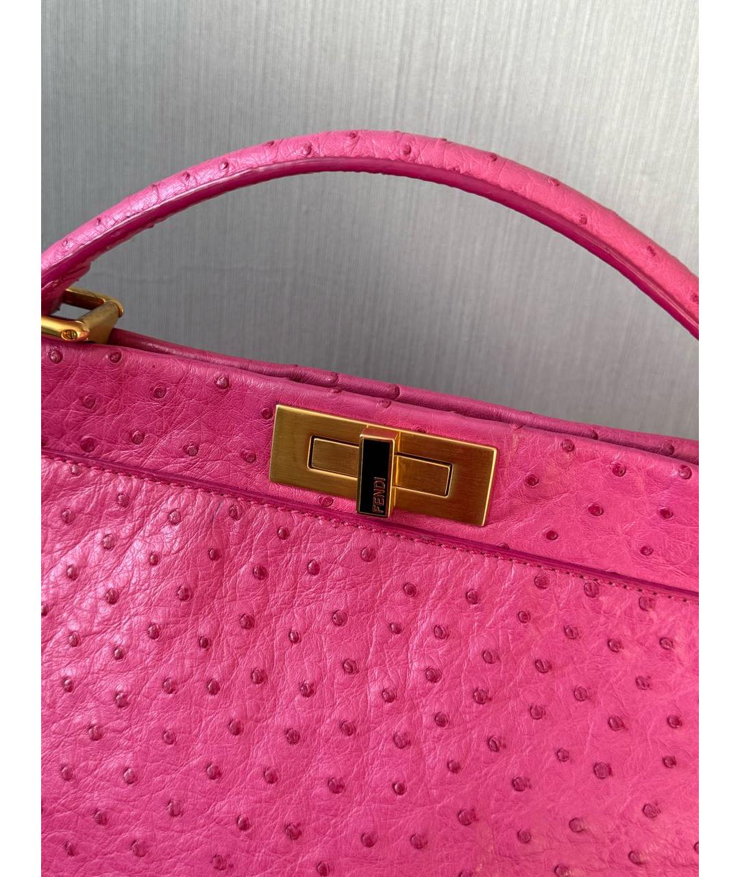 FENDI Розовая сумка с короткими ручками из экзотической кожи, фото 6