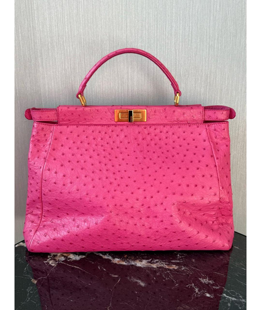 FENDI Розовая сумка с короткими ручками из экзотической кожи, фото 3