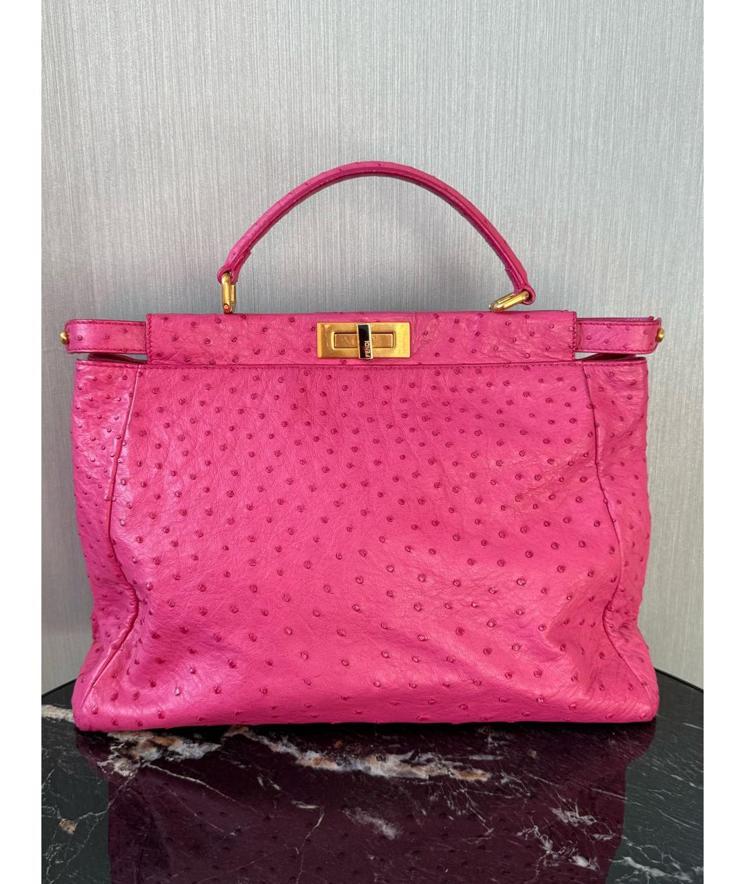 FENDI Розовая сумка с короткими ручками из экзотической кожи, фото 2