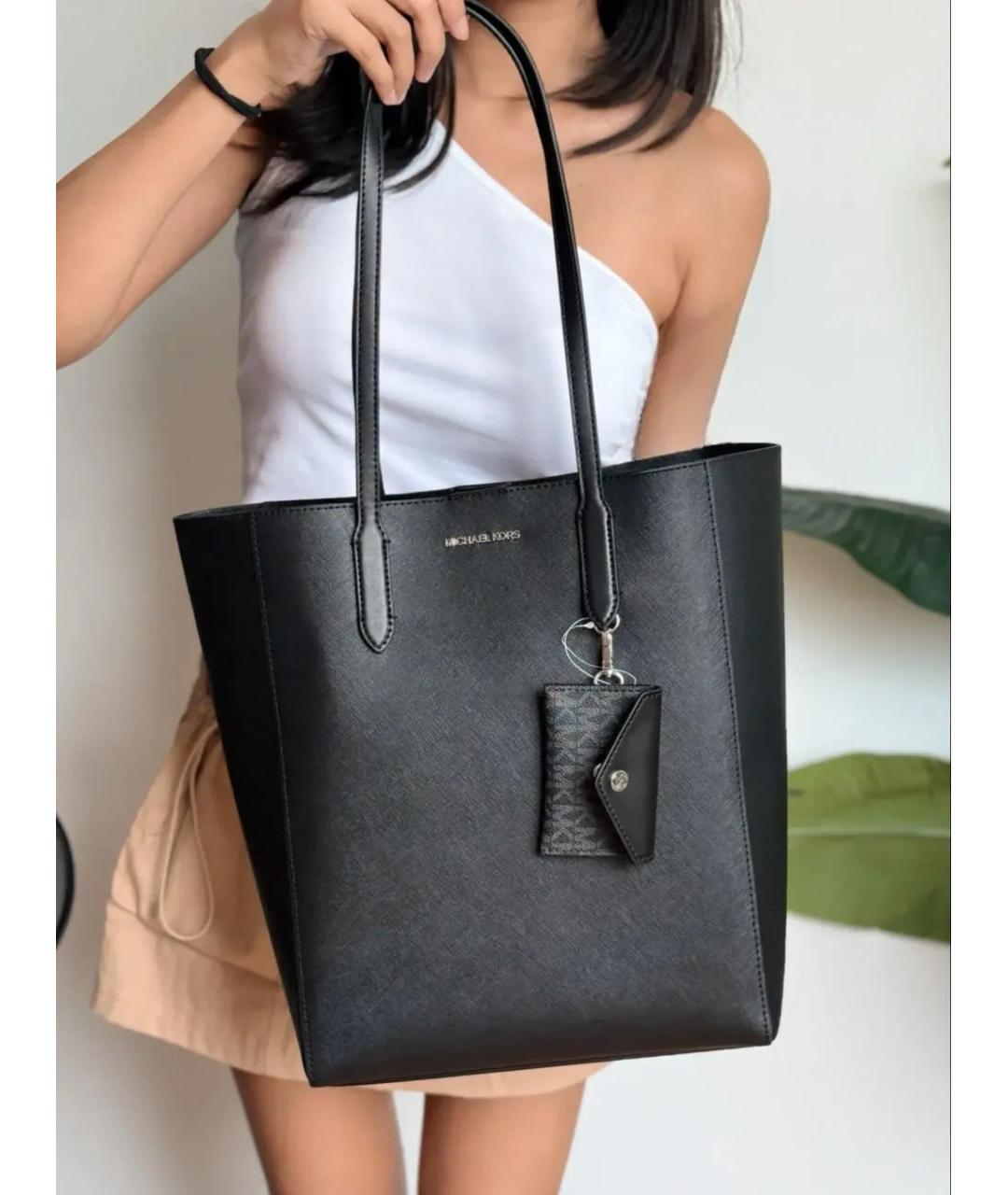 MICHAEL KORS Черная кожаная сумка тоут, фото 6