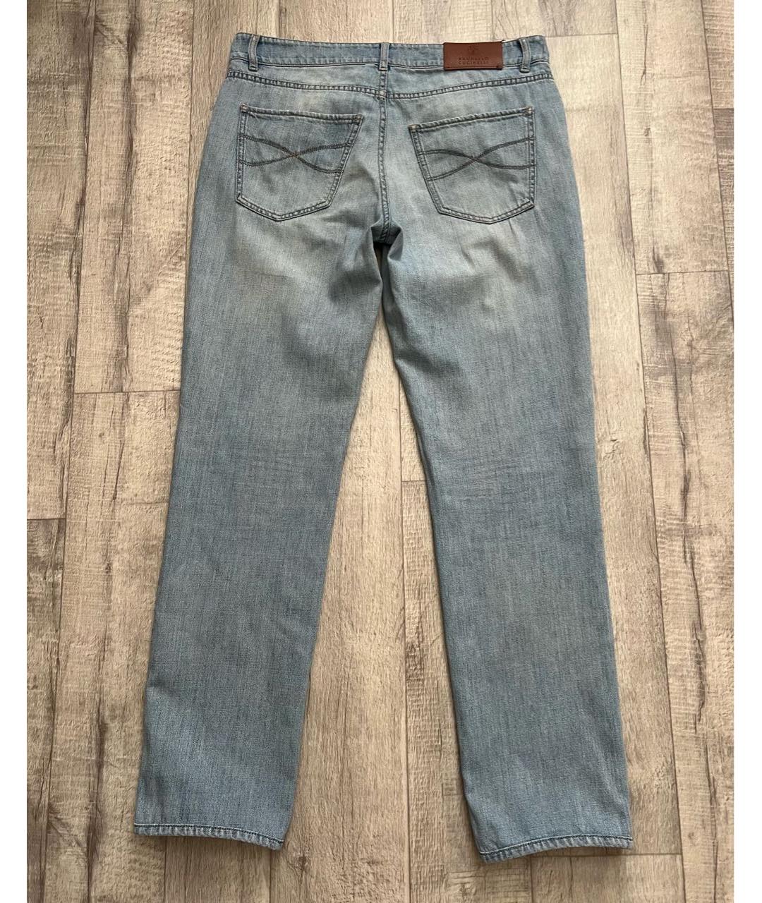 BRUNELLO CUCINELLI Голубые хлопковые прямые джинсы, фото 3