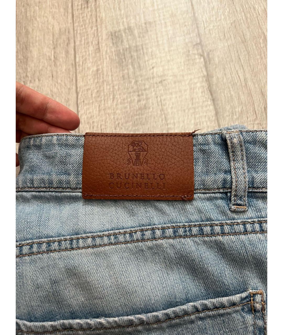 BRUNELLO CUCINELLI Голубые хлопковые прямые джинсы, фото 6