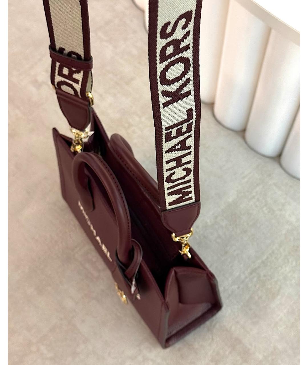 MICHAEL KORS Бордовая кожаная сумка тоут, фото 6