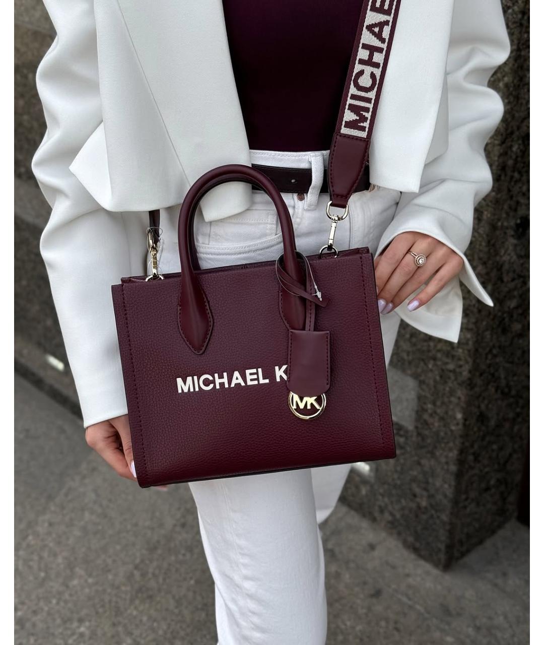 MICHAEL KORS Бордовая кожаная сумка тоут, фото 3