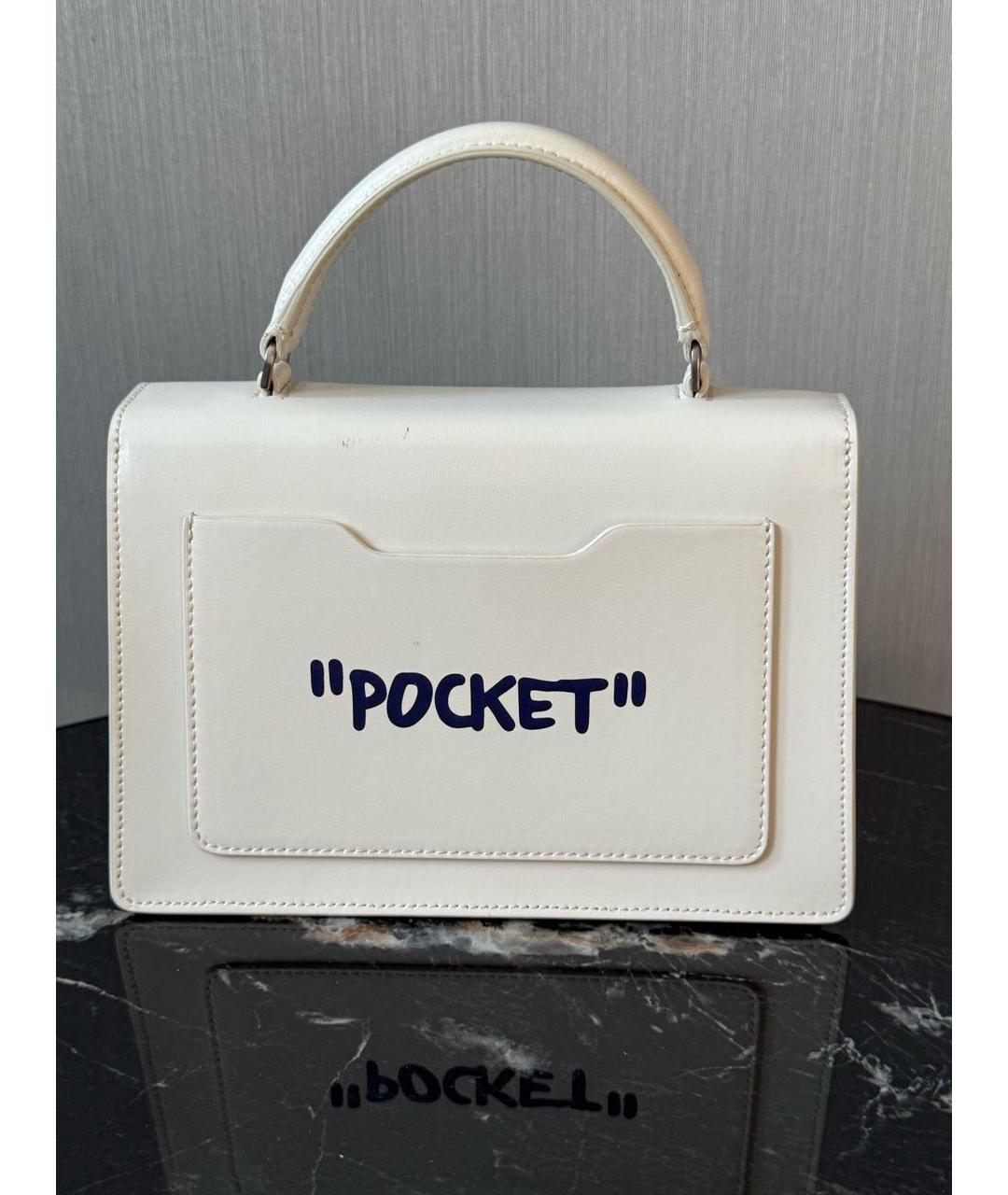 OFF-WHITE Белая кожаная сумка с короткими ручками, фото 3