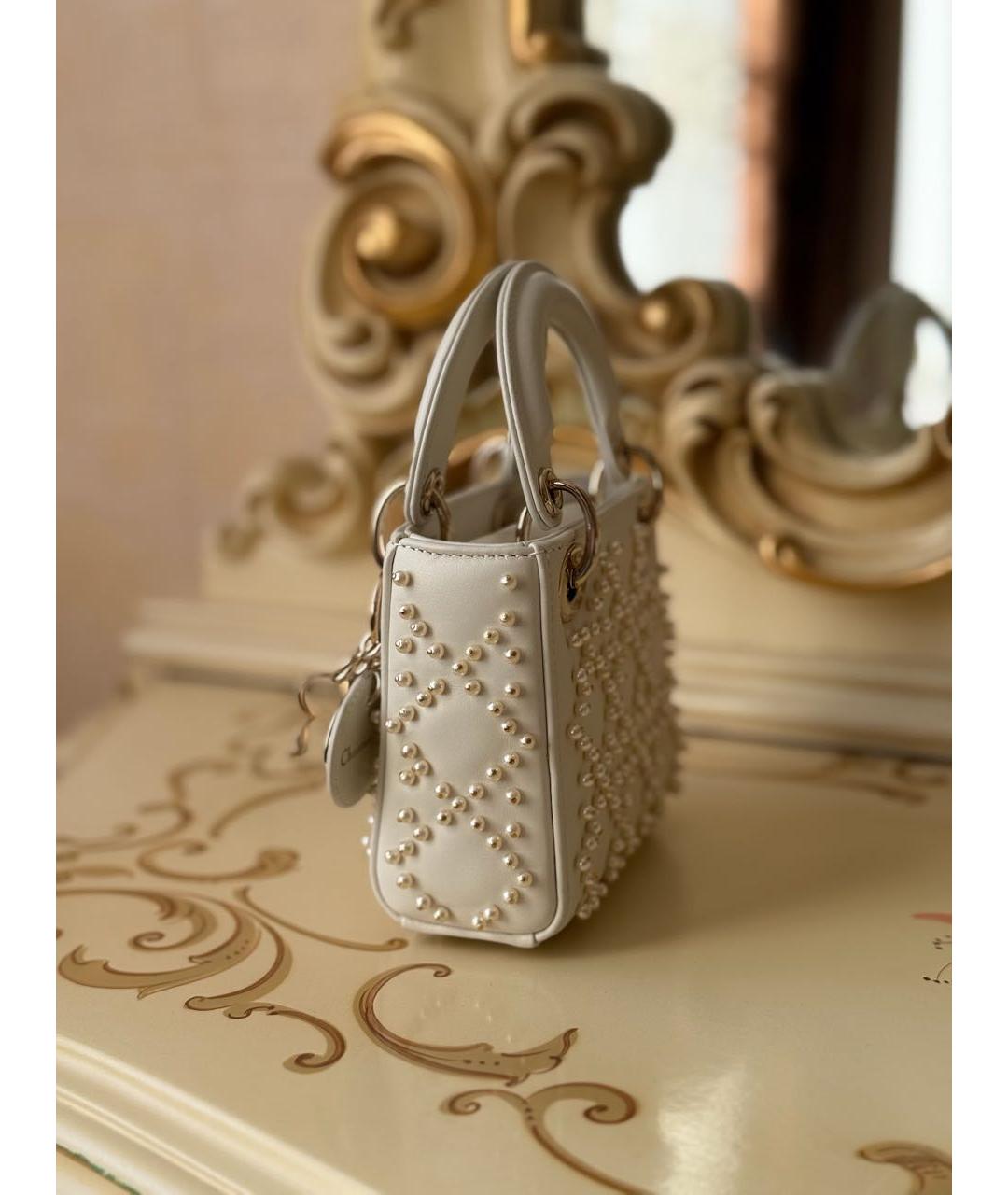 CHRISTIAN DIOR Белая кожаная сумка с короткими ручками, фото 7