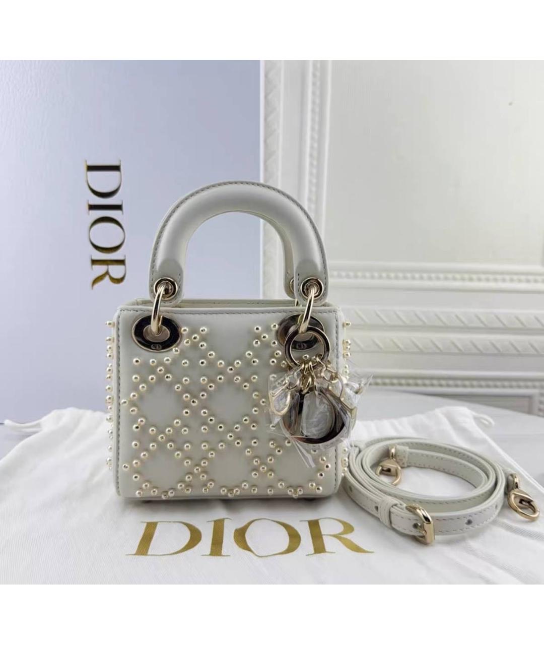 CHRISTIAN DIOR Белая кожаная сумка с короткими ручками, фото 2