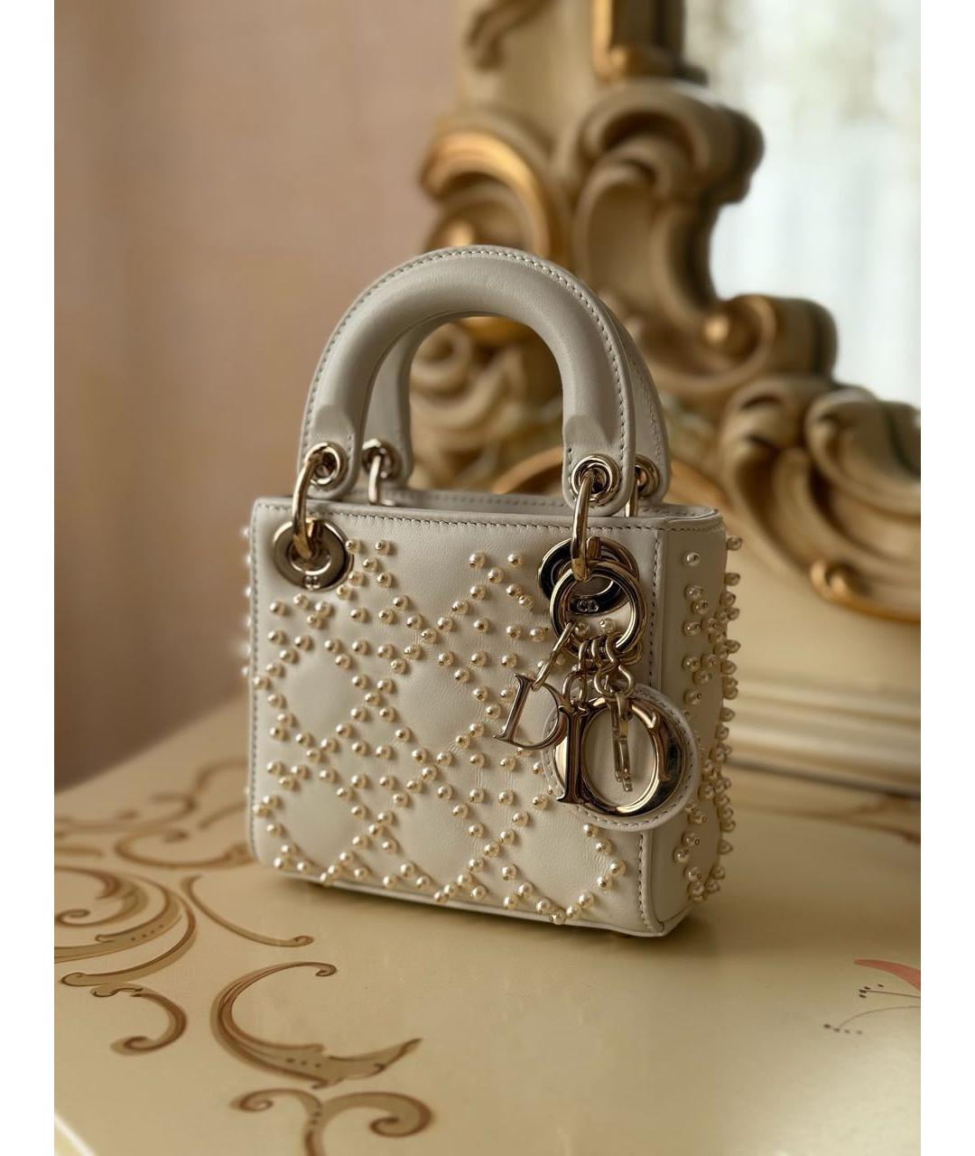 CHRISTIAN DIOR Белая кожаная сумка с короткими ручками, фото 5
