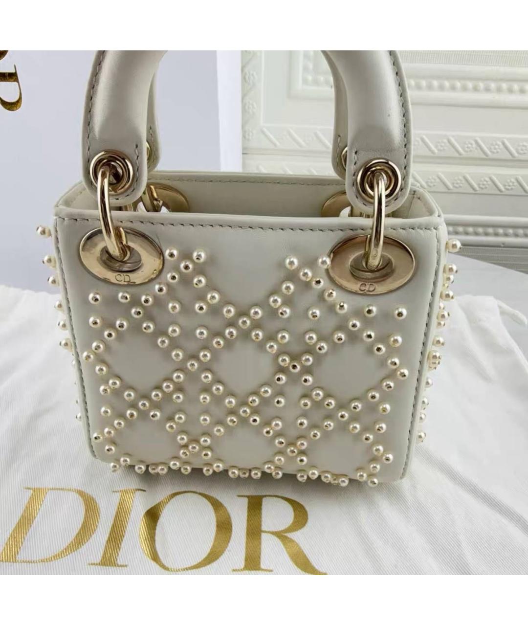 CHRISTIAN DIOR Белая кожаная сумка с короткими ручками, фото 5