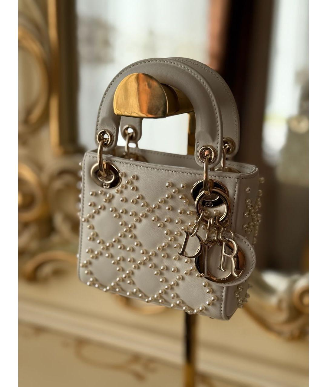 CHRISTIAN DIOR Белая кожаная сумка с короткими ручками, фото 4