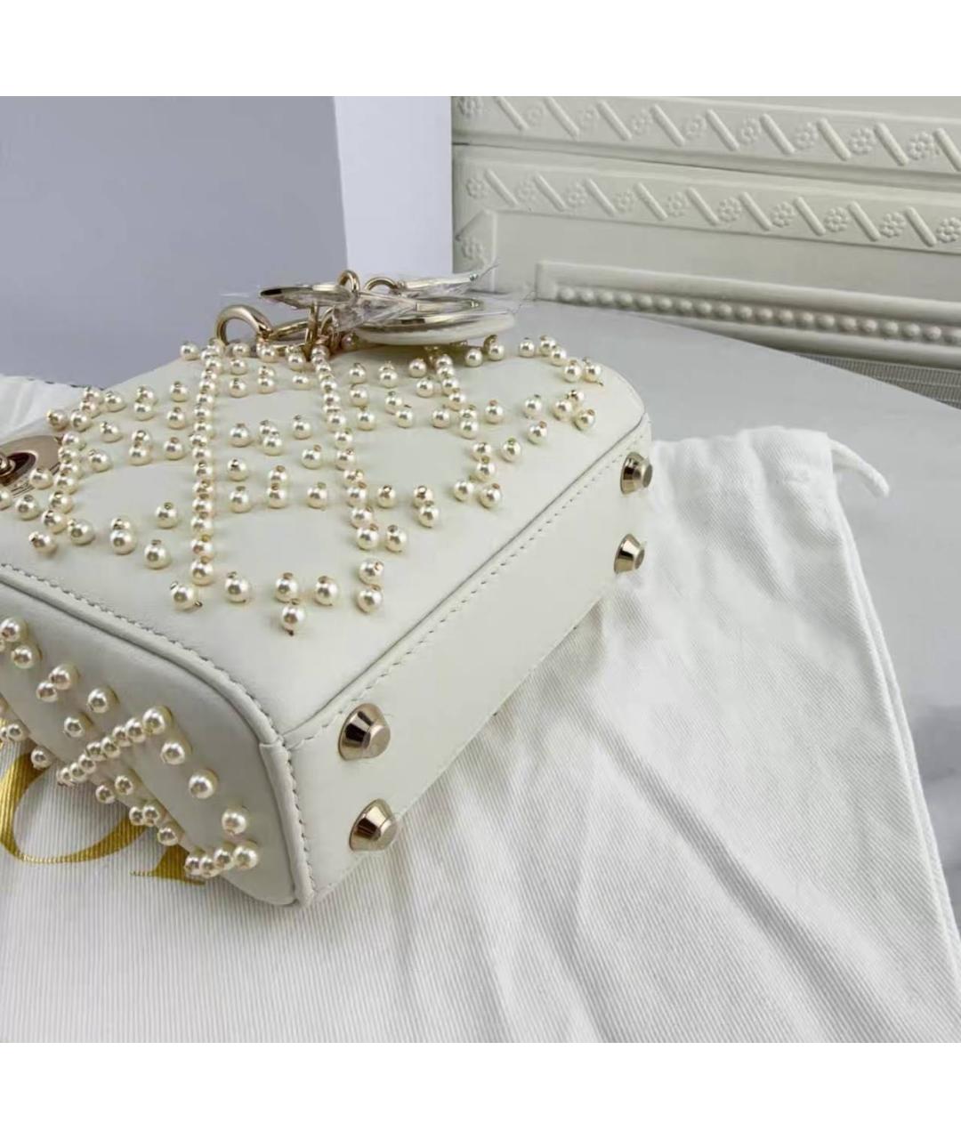 CHRISTIAN DIOR Белая кожаная сумка с короткими ручками, фото 6