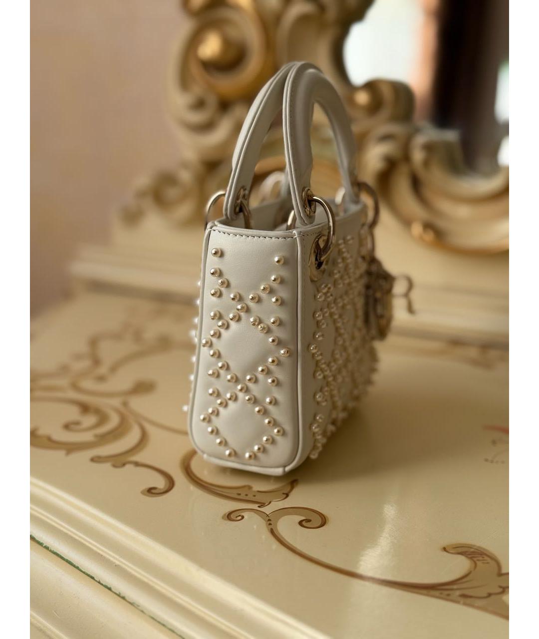 CHRISTIAN DIOR Белая кожаная сумка с короткими ручками, фото 8