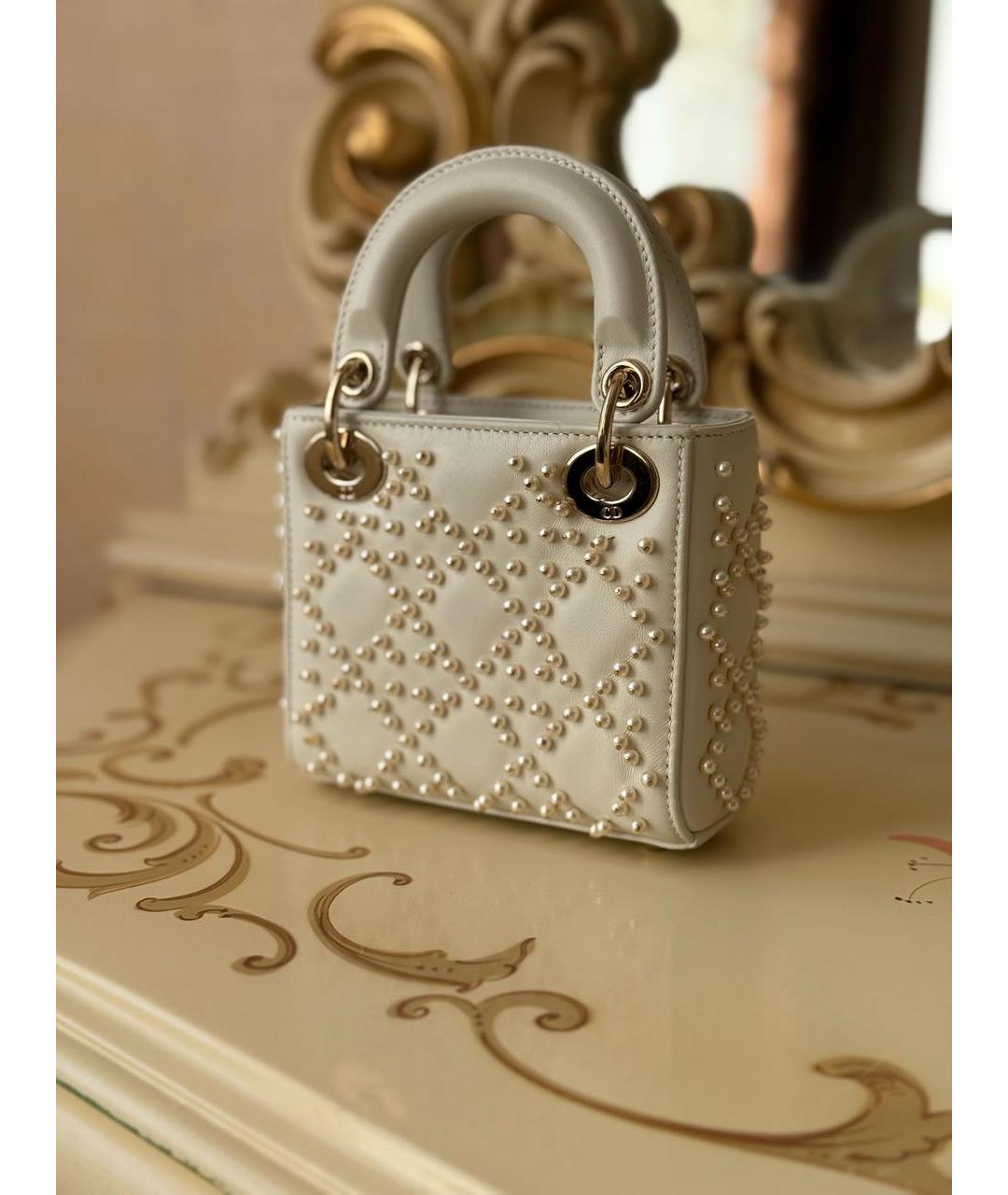 CHRISTIAN DIOR Белая кожаная сумка с короткими ручками, фото 6