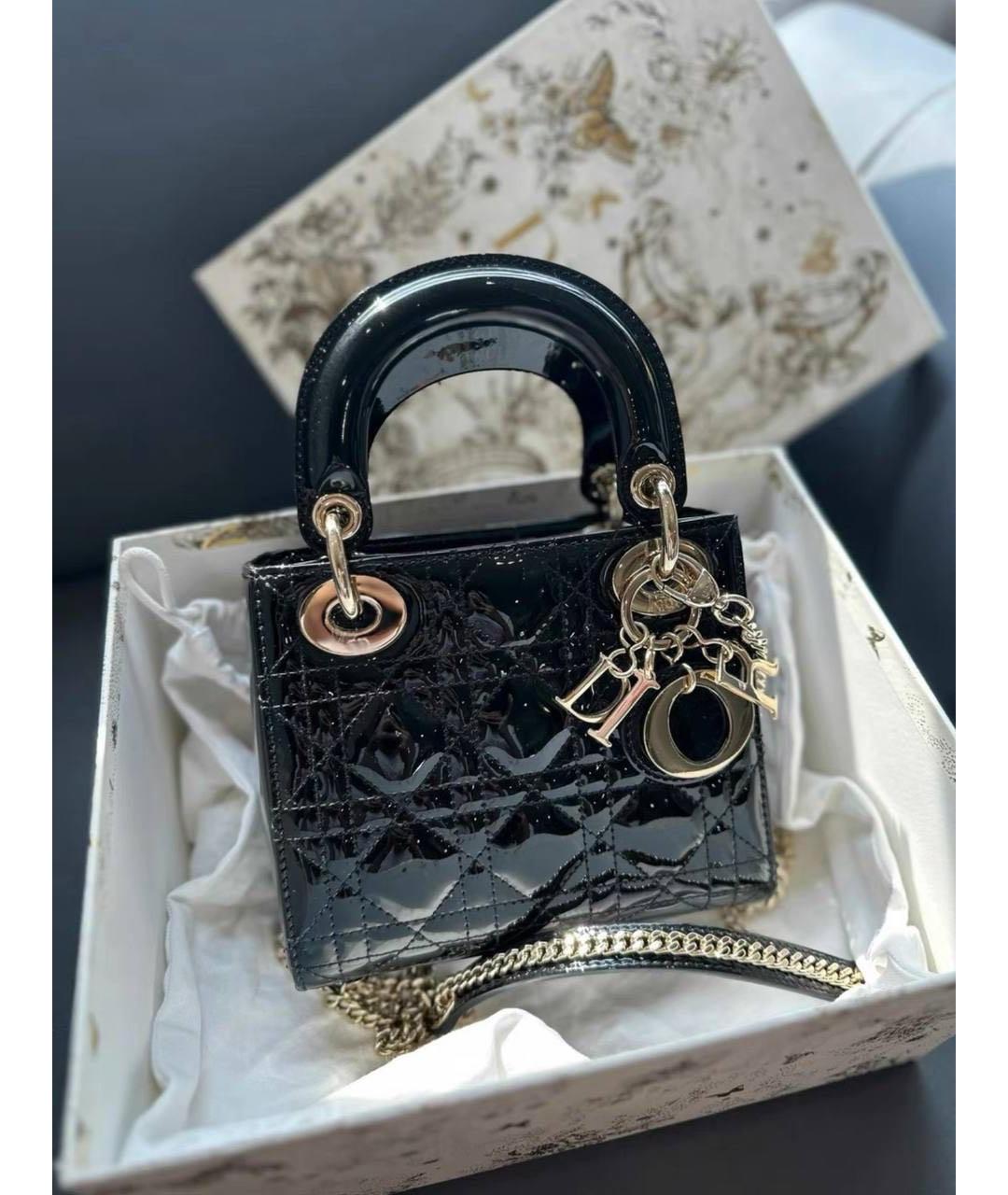 CHRISTIAN DIOR Черная сумка с короткими ручками из лакированной кожи, фото 2
