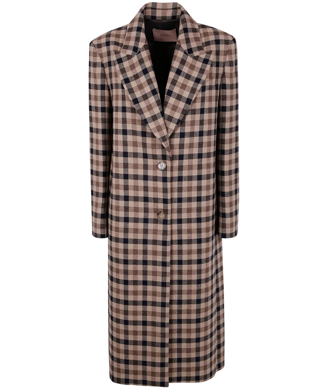 TWIN-SET Коричневое полиэстеровое пальто, фото 1
