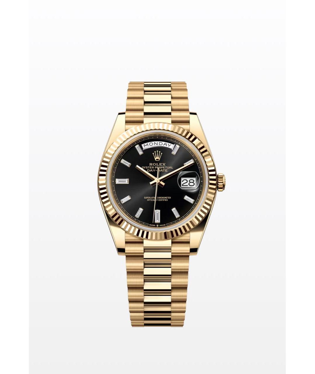ROLEX Черные часы из желтого золота, фото 3