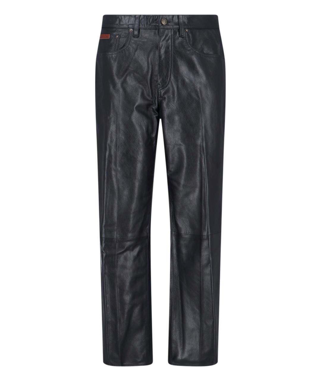 CALVIN KLEIN Черные кожаные повседневные брюки, фото 1