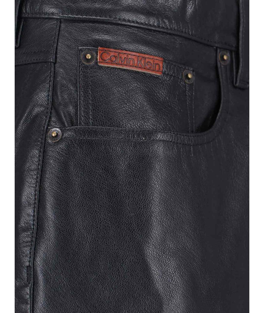 CALVIN KLEIN Черные кожаные повседневные брюки, фото 4