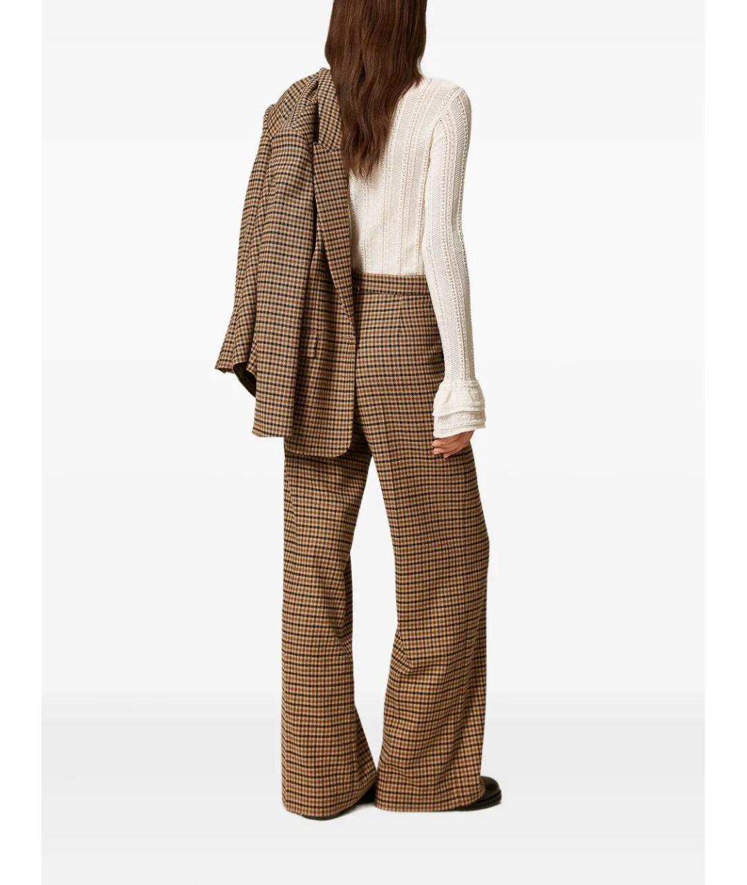 TWIN-SET Коричневые полиэстеровые прямые брюки, фото 3