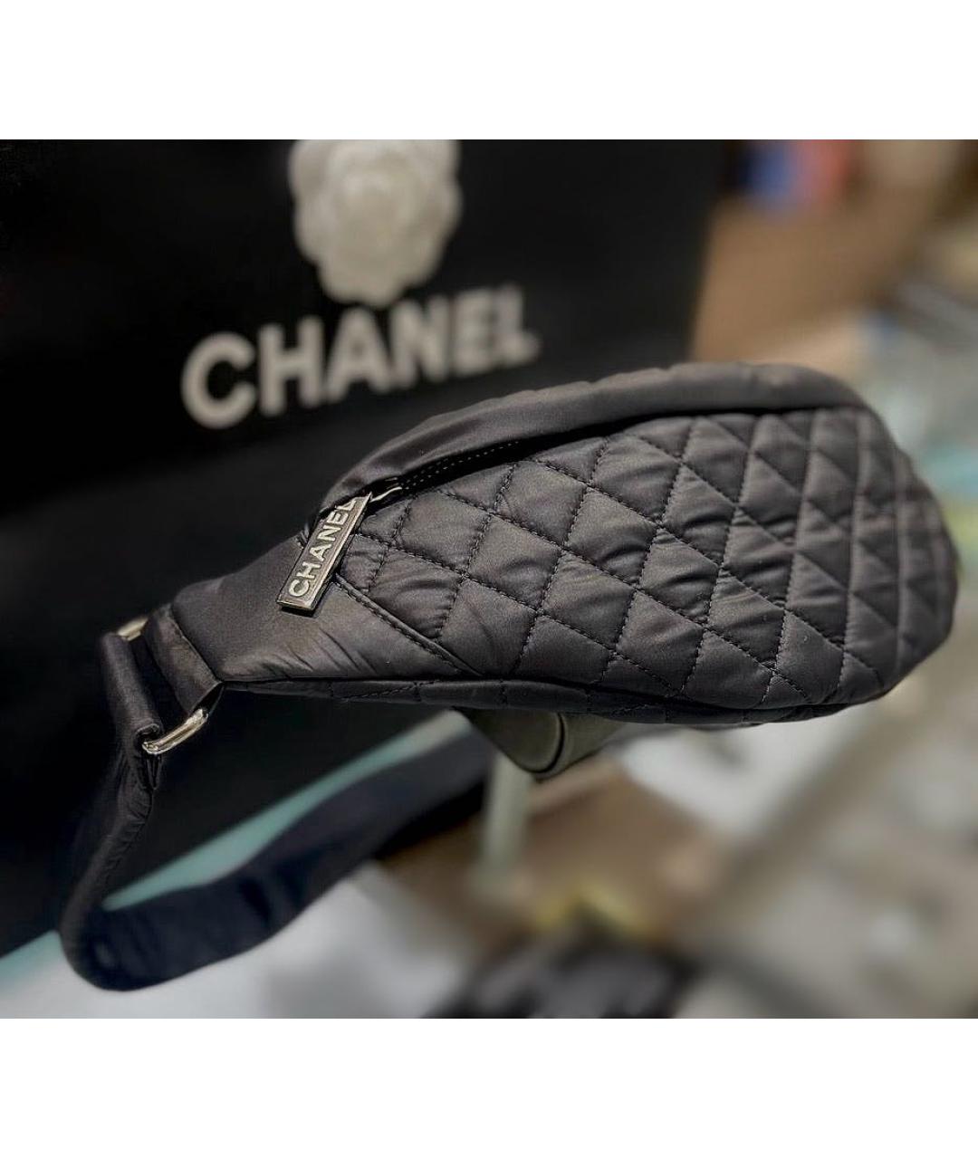 CHANEL Черная тканевая поясная сумка, фото 4