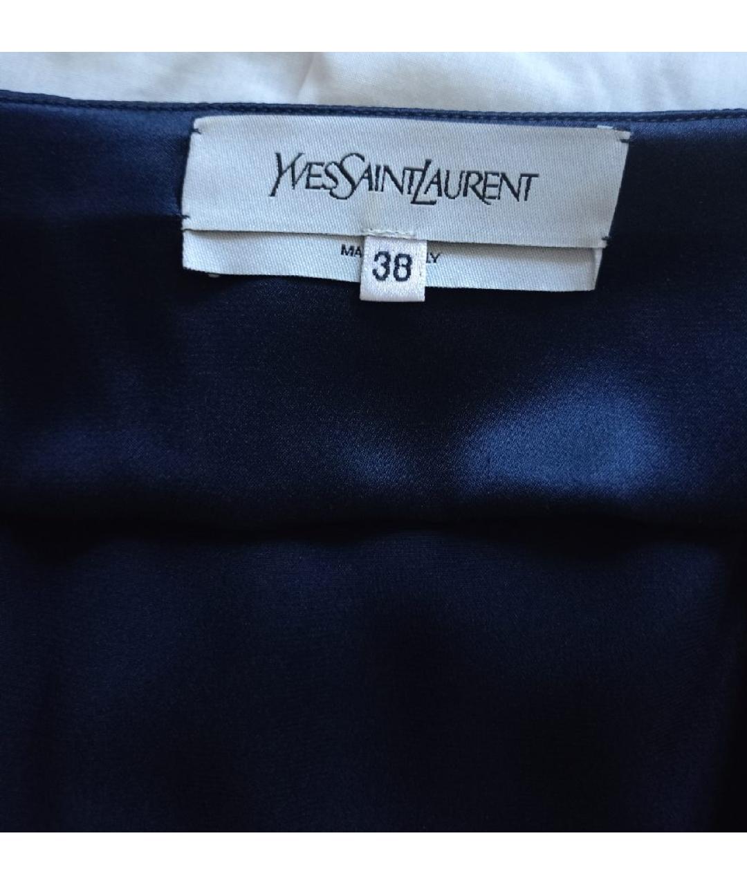 YVES SAINT LAURENT BEAUTY Темно-синее шелковое коктейльное платье, фото 3