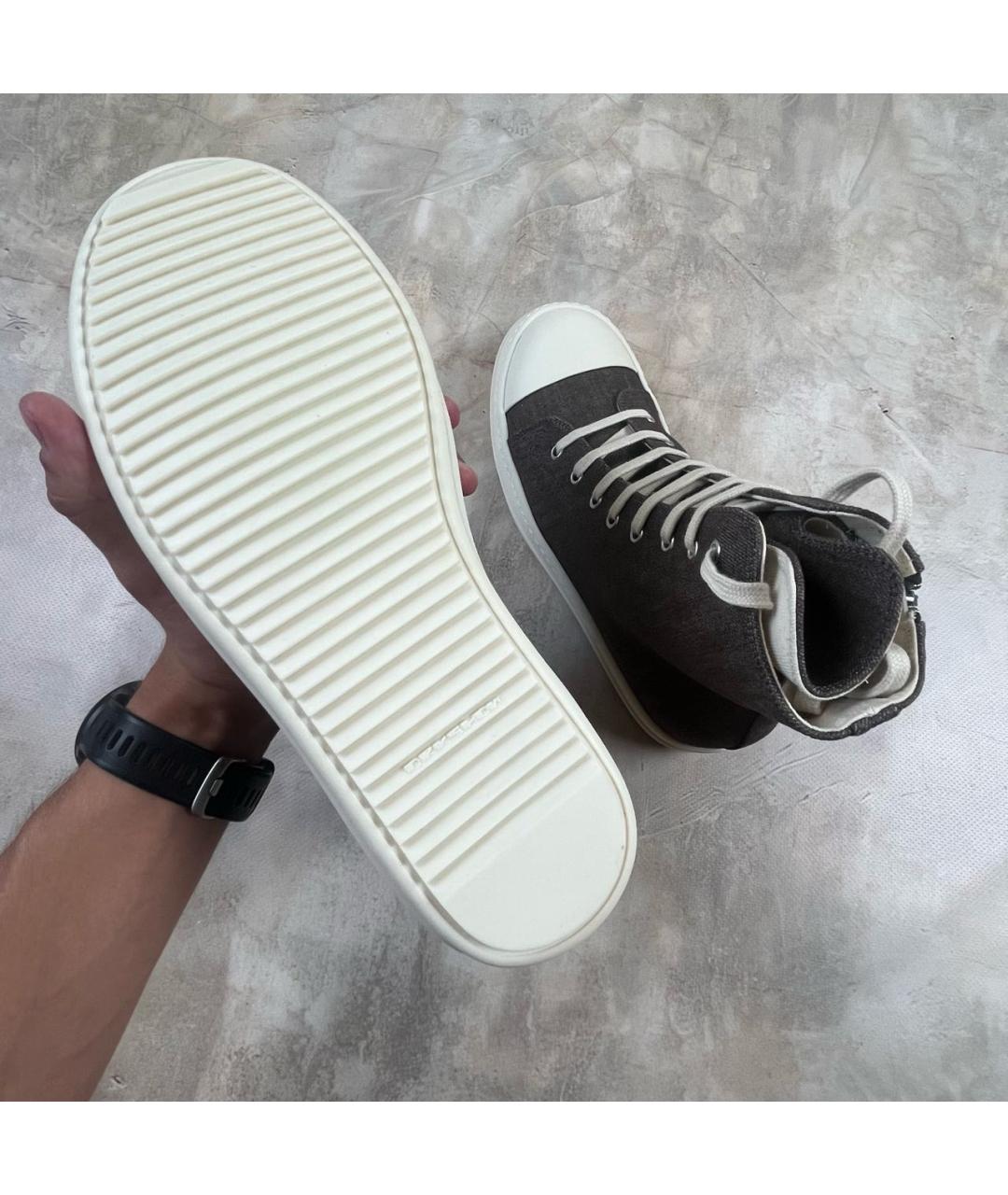 RICK OWENS DRKSHDW Серые текстильные высокие кроссовки / кеды, фото 3