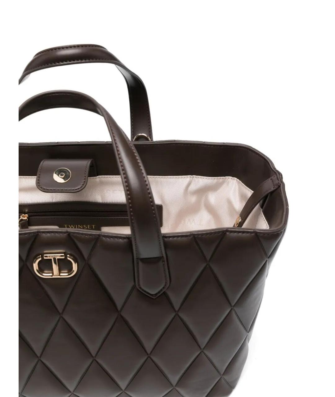 TWIN-SET Коричневая сумка тоут из искусственной кожи, фото 3