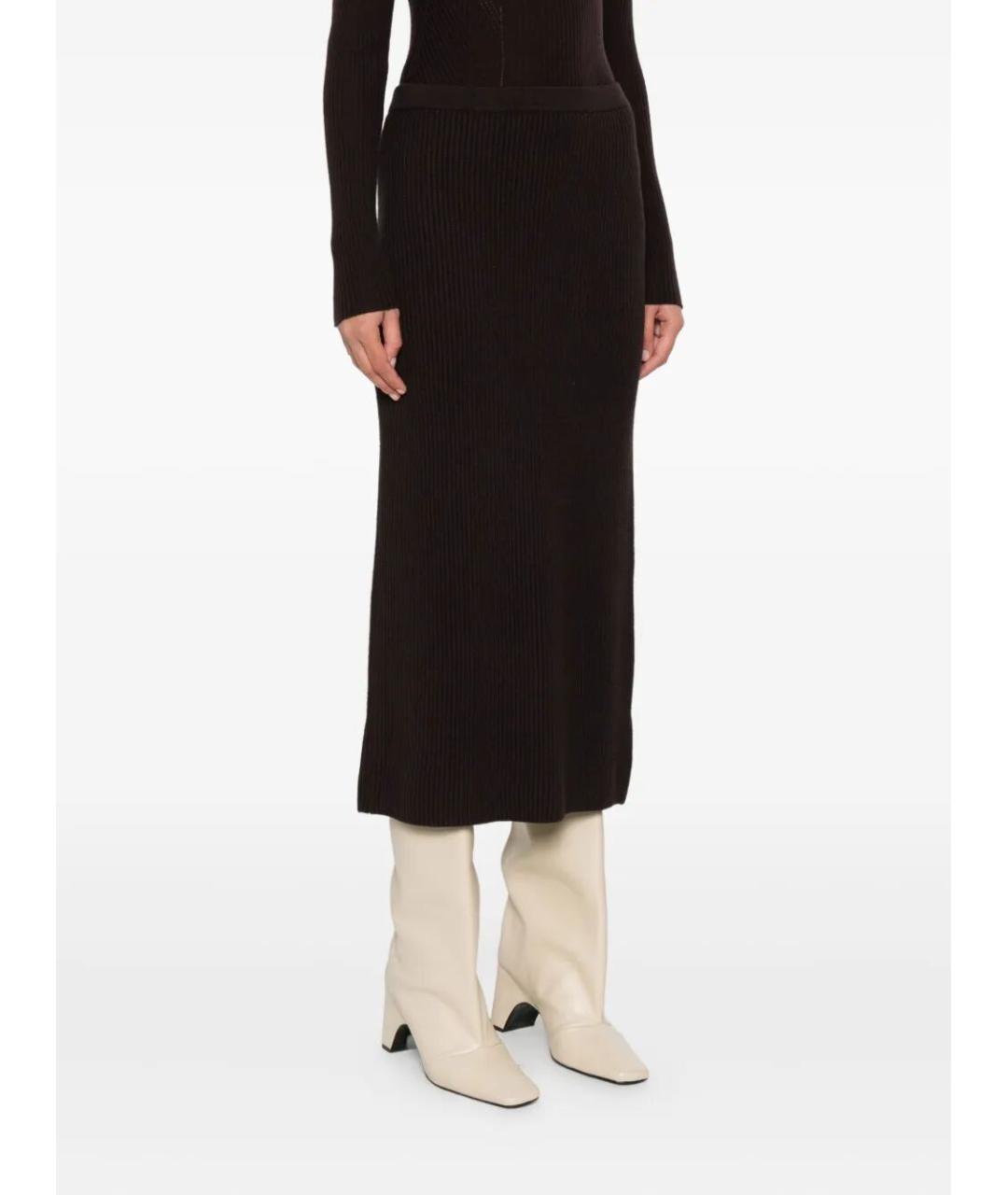 TWIN-SET Коричневая шерстяная юбка миди, фото 2