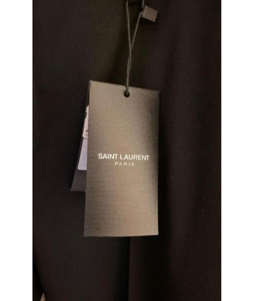 SAINT LAURENT Черные шерстяные прямые брюки, фото 4