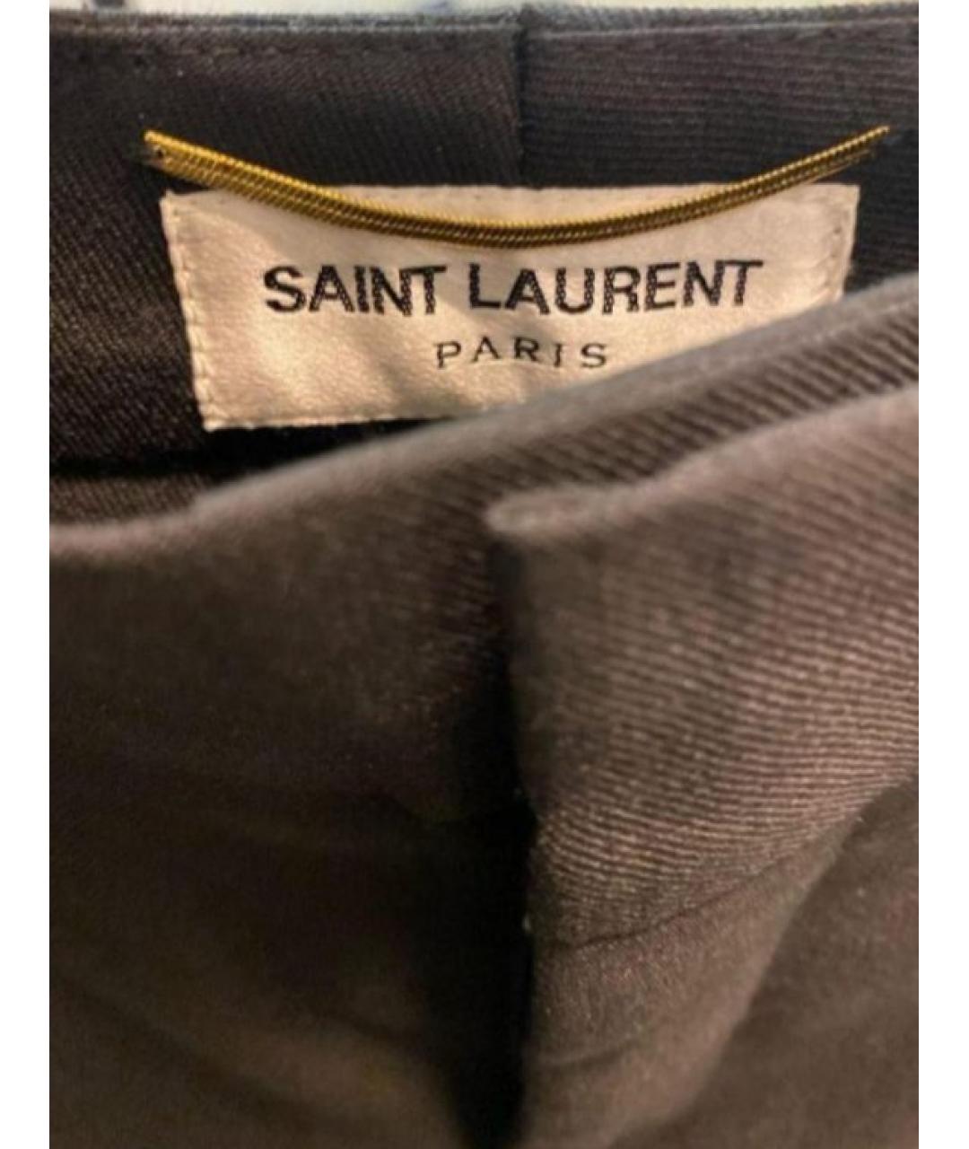 SAINT LAURENT Черные шерстяные прямые брюки, фото 3