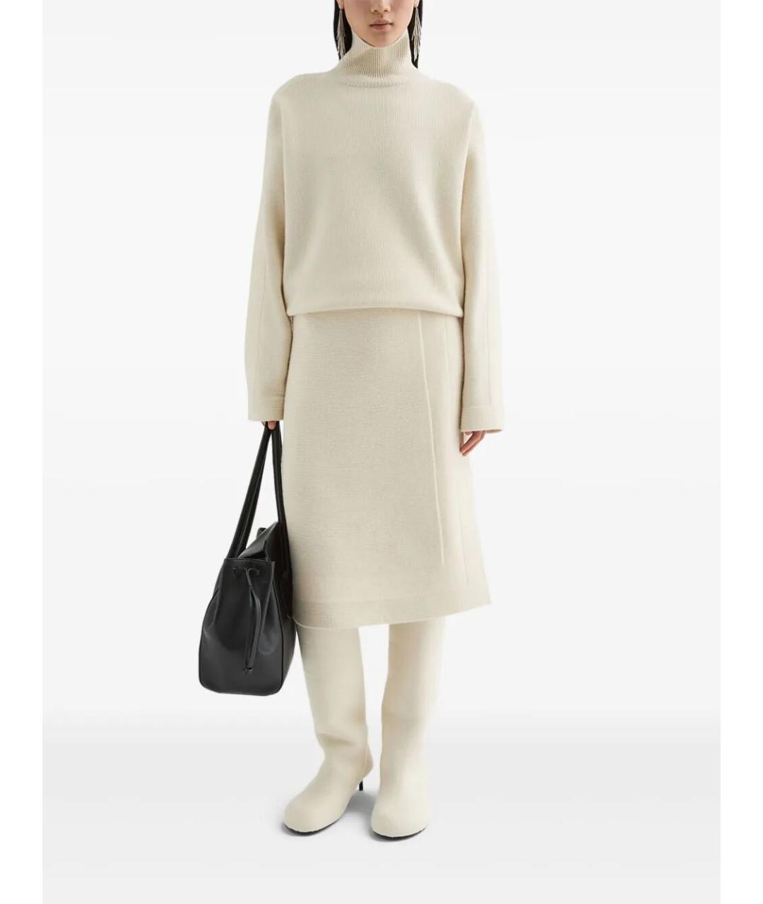 JIL SANDER Белая шерстяная юбка миди, фото 3