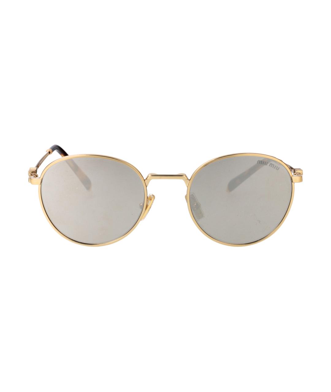 MIU MIU Золотые металлические солнцезащитные очки, фото 2