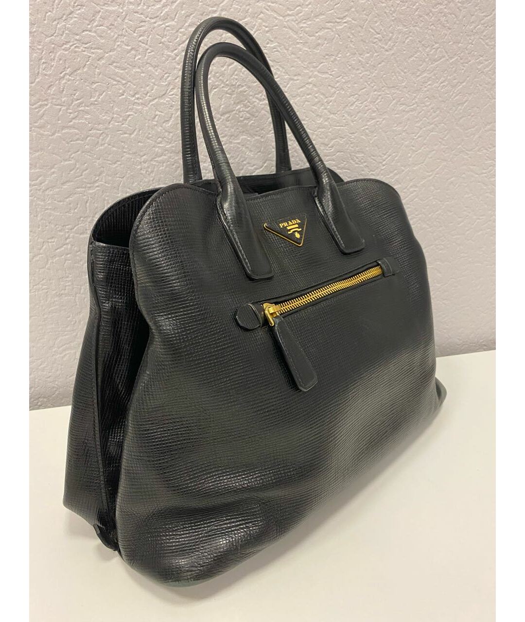 PRADA Черная кожаная сумка тоут, фото 2