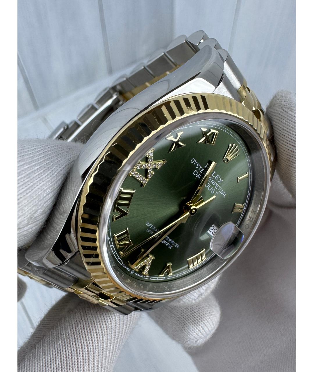 ROLEX Зеленые часы из желтого золота, фото 6