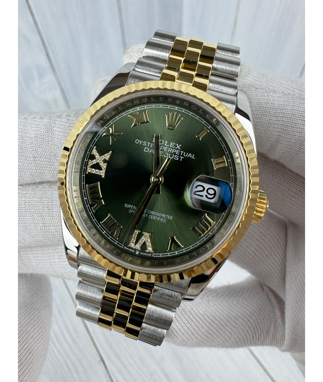ROLEX Зеленые часы из желтого золота, фото 4