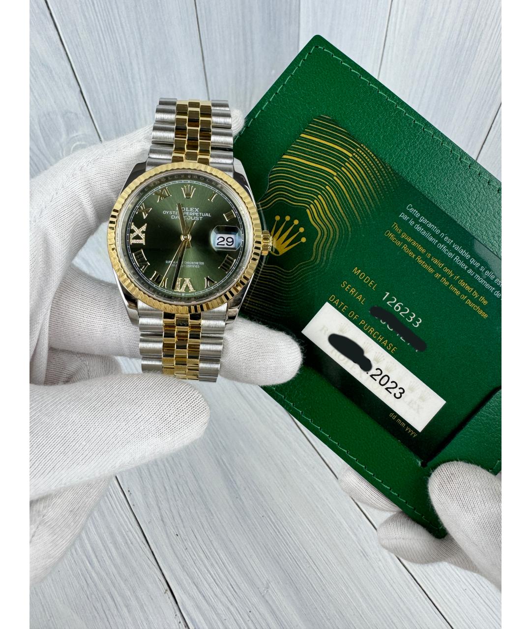 ROLEX Зеленые часы из желтого золота, фото 2
