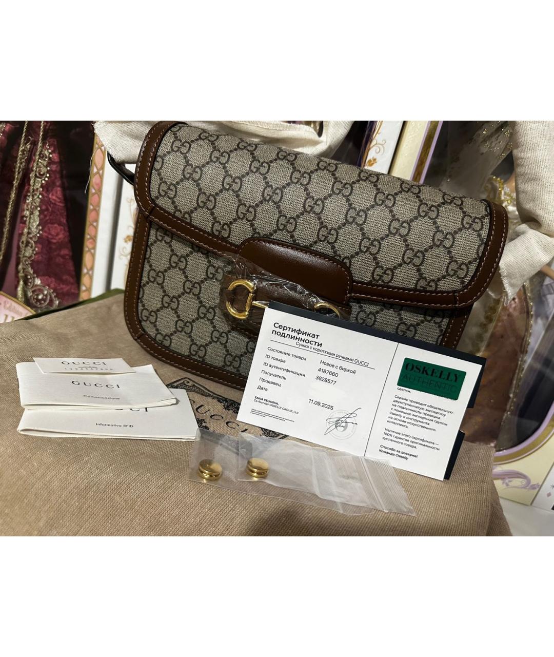 GUCCI Коричневая кожаная сумка через плечо, фото 3