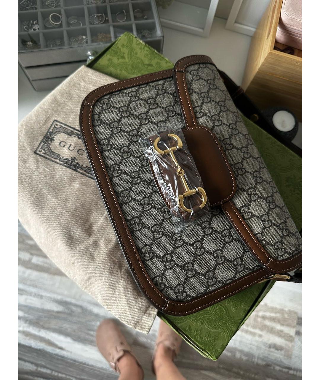 GUCCI Коричневая кожаная сумка через плечо, фото 5