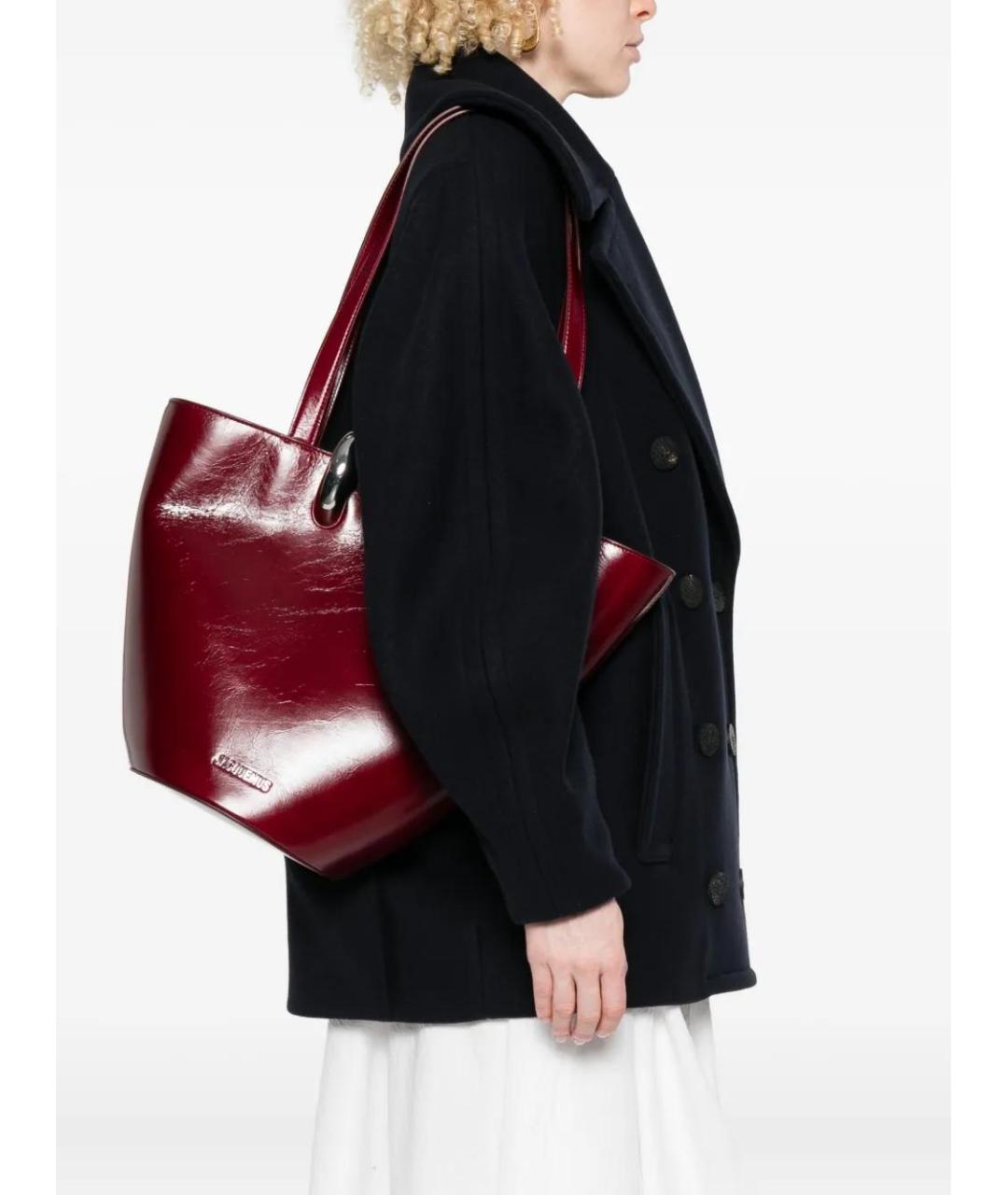 JACQUEMUS Бордовая кожаная сумка через плечо, фото 2