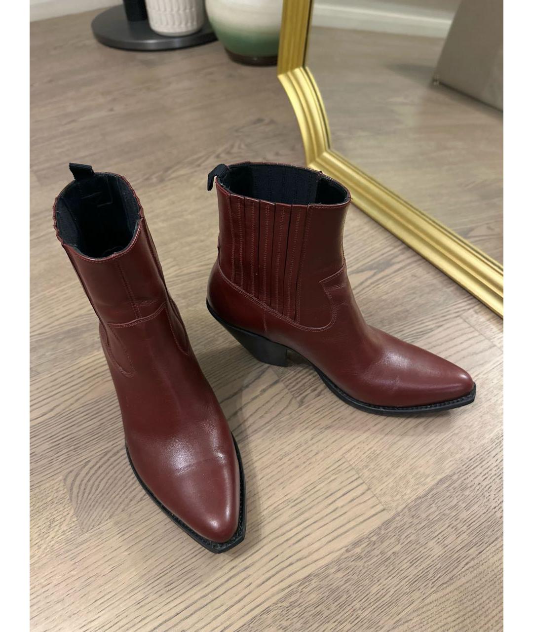 CELINE Бордовые кожаные ботильоны, фото 5