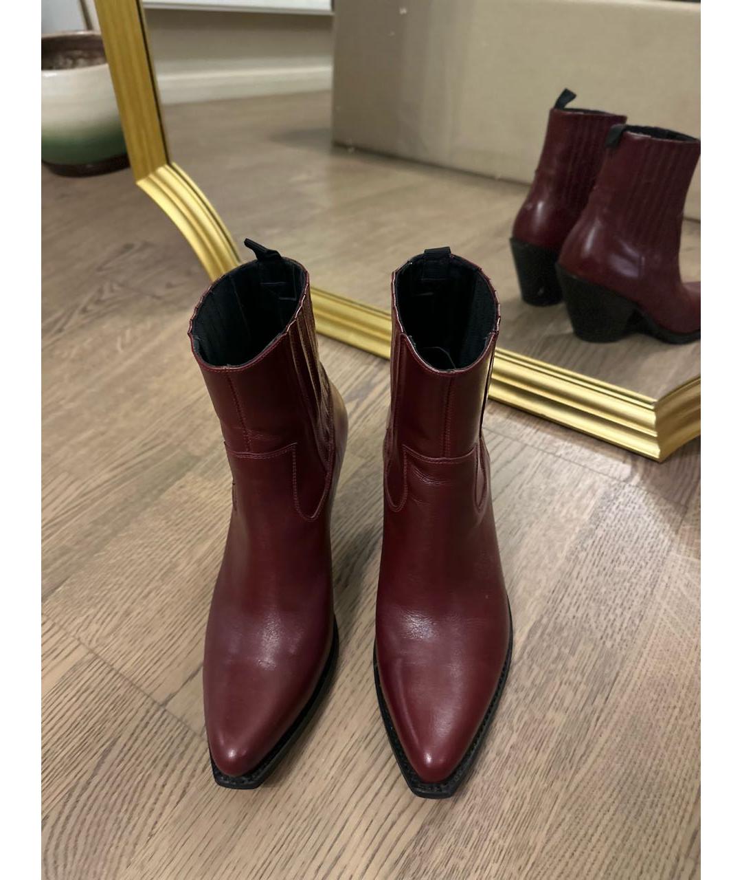 CELINE Бордовые кожаные ботильоны, фото 2