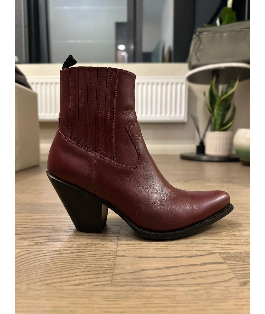 CELINE Бордовые кожаные ботильоны, фото 7