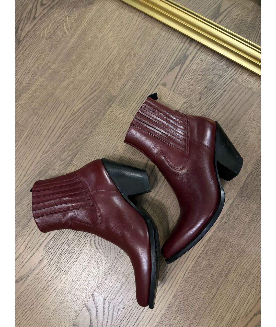 CELINE Бордовые кожаные ботильоны, фото 6