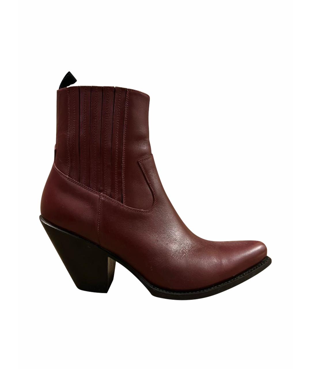 CELINE Бордовые кожаные ботильоны, фото 1