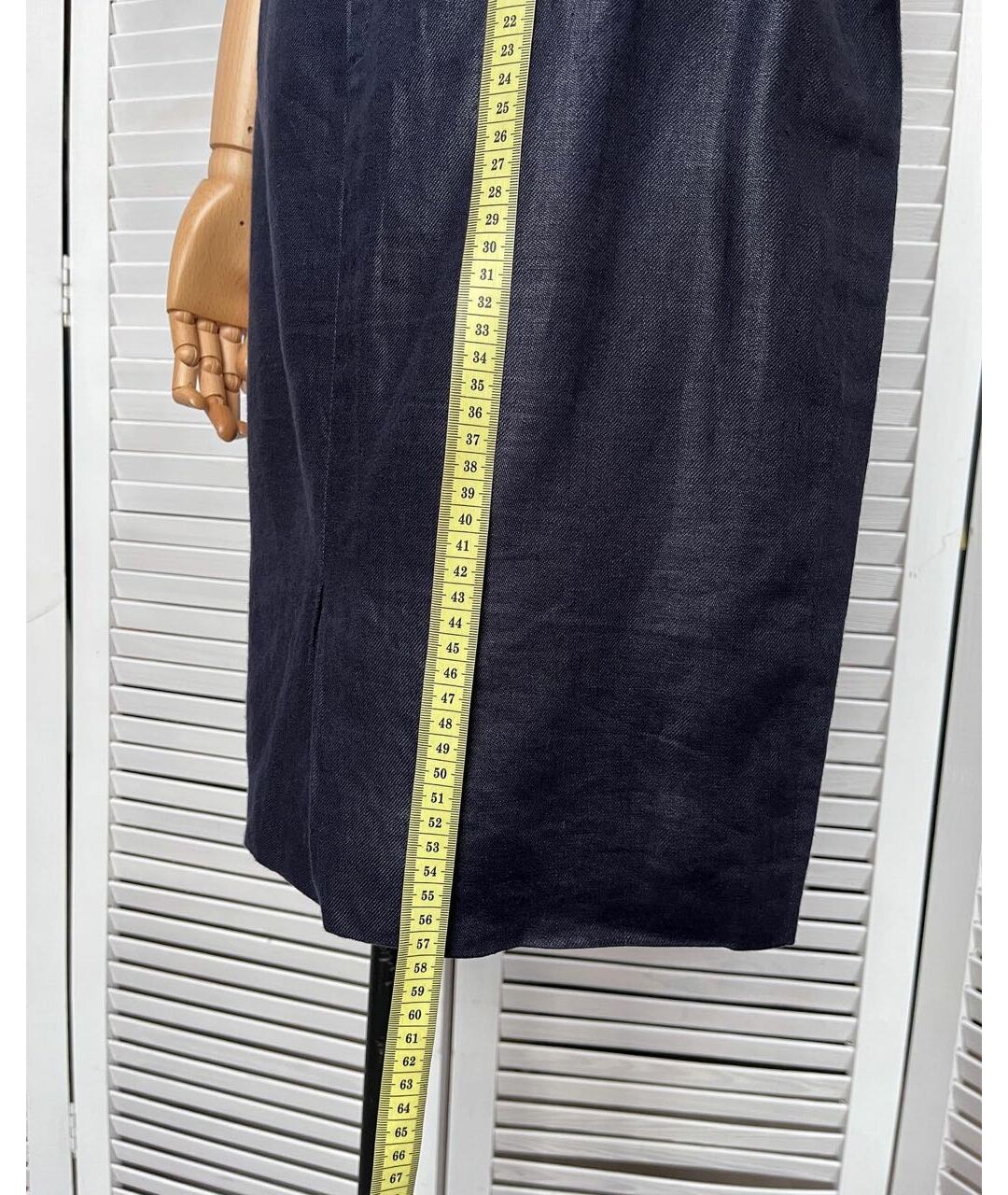 GIANFRANCO FERRE VINTAGE Темно-синяя льняная юбка миди, фото 3